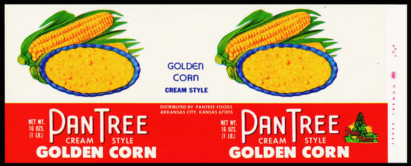 Vintage label PAN TREE Cream Style Corn Arkansas City Kansas unused n-mint+