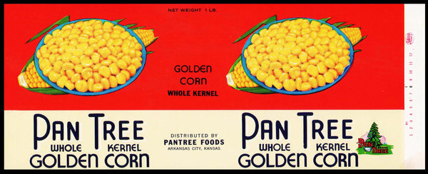 Vintage label PAN TREE Whole Kernel Corn Arkansas City Kansas unused n-mint+