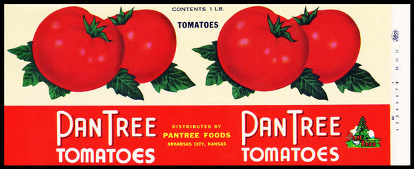Vintage label PAN TREE Tomatoes pictured Arkansas City Kansas unused n-mint+