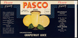 Vintage label PASCO Grapefruit Juice Dade City Florida new old stock n-mint