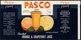Vintage label PASCO Orange Grapefruit Juice #1 Dade City Florida unused n-mint