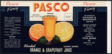 Vintage label PASCO Orange Grapefruit Juice #3 Dade City Florida unused n-mint