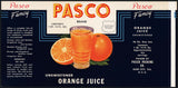Vintage label PASCO Orange Juice #1 Dade City Florida unused new old stock n-mint