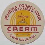 Vintage milk bottle cap PEMBINA COUNTY COOP CREAMERY Cream Cavalier North Dakota