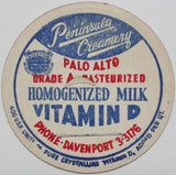 Vintage milk bottle cap PENINSULA CREAMERY Vitamin D Palo Alto California unused