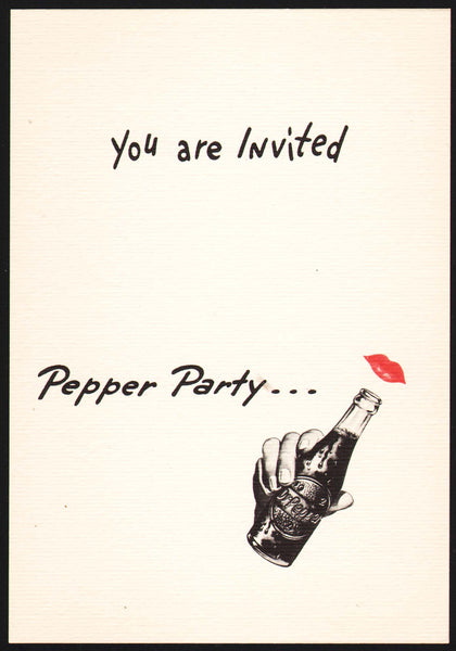 Vintage card DR PEPPER hand holding debossed bottle Pepper Party unused n-mint