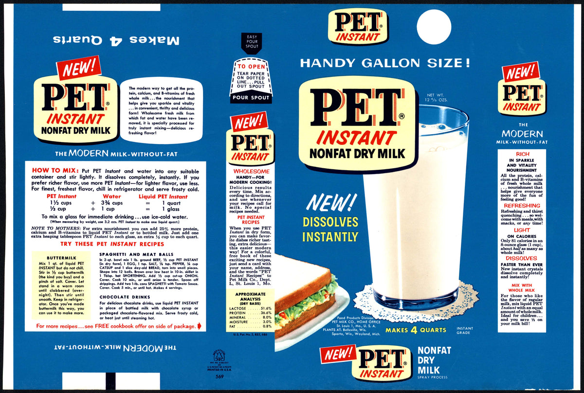 Vintage box wrapper PET INSTANT DRY MILK Pet Co St Louis Missouri unus ...