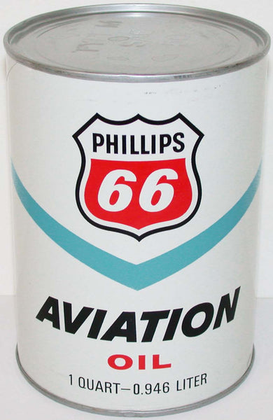 Vintage motor oil can PHILLIPS 66 Aviation Oil round one quart size n-mint condition