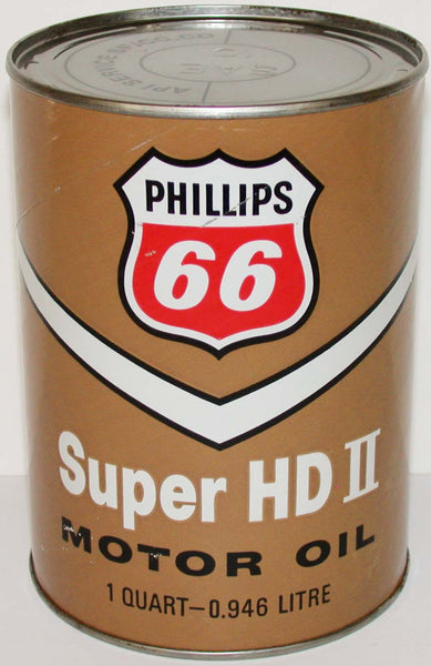 Vintage motor oil can PHILLIPS 66 Super HD II round one quart size excellent++