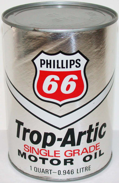 Vintage motor oil can PHILLIPS 66 Trop-Artic Single Grade round one quart n-mint