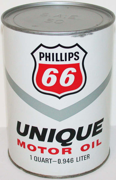 Vintage motor oil can PHILLIPS 66 Unique round one quart size n-mint condition