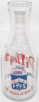 Vintage milk bottle PILLEYS Fine Dairy 2 color TRPQ pyro quart Sioux City Iowa