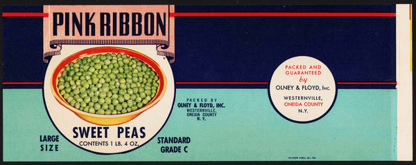 Vintage label PINK RIBBON Sweet Peas color Olney Floyd Westernville New York