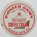 Vintage milk bottle cap PIONEER DAIRY Coffee Cream Grove City Pennsylvania unused