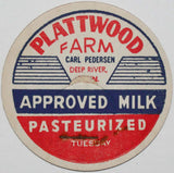 Vintage milk bottle cap PLATTWOOD FARM Carl Pedersen Deep River Connecticut