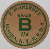 Vintage milk bottle cap P McINERNEY Grade B Raw Elmira New York new old stock