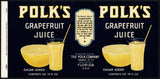 Vintage label POLKS Grapefruit Juice #1 Haines City Florida unused new old stock