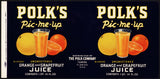 Vintage label POLKS Orange and Grapefruit Juice #1 Tampa Florida new old stock