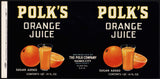 Vintage label POLKS Orange Juice #1 Haines City Florida unused new old stock