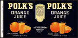 Vintage label POLKS Orange Juice #2 Haines City Florida unused new old stock
