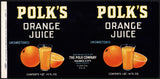Vintage label POLKS Orange Juice #4 Haines City Florida unused new old stock