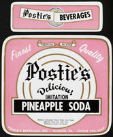 Vintage soda pop bottle label POSTIES PINEAPPLE SODA McAdoo Pennsylvania n-mint+