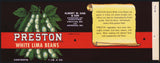 Vintage label PRESTON White Lima Beans pictured Albert W Sisk Maryland n-mint+