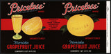 Vintage label PRICELESS Grapefruit Juice #1 Lake Wales Florida 1940 unused n-mint