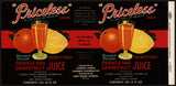 Vintage label PRICELESS Orange Grapefruit Juice #1 Lake Wales Florida 1937 n-mint