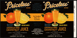 Vintage label PRICELESS Orange Grapefruit Juice #5 Lake Wales Florida 1937 n-mint