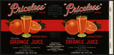 Vintage label PRICELESS Orange Juice #1 Lake Wales Florida 1937 unused n-mint