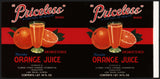 Vintage label PRICELESS Orange Juice #2 Lake Wales Florida new old stock n-mint