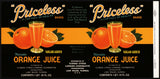 Vintage label PRICELESS Orange Juice #5 Lake Wales Florida 1937 unused n-mint