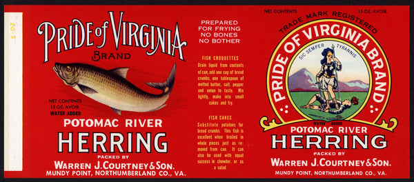 Vintage label PRIDE OF VIRGINIA Herring Courtney Mundy Point Northumberland VA