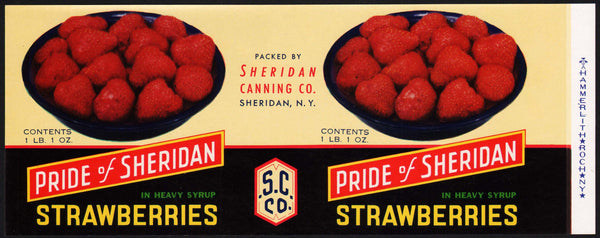 Vintage label PRIDE OF SHERIDAN Strawberries pictured Sheridan New York n-mint+