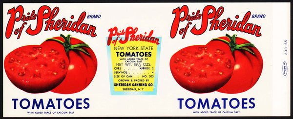 Vintage label PRIDE OF SHERIDAN Tomatoes pictured Sheridan New York n-mint+