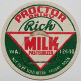 Vintage milk bottle cap PROCTOR DAIRY Rich Milk WA 1-2440 Detroit Michigan unused