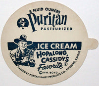 Vintage ice cream lid PURITAN Hopalong Cassidy Boyd Pittsburg Kansas original