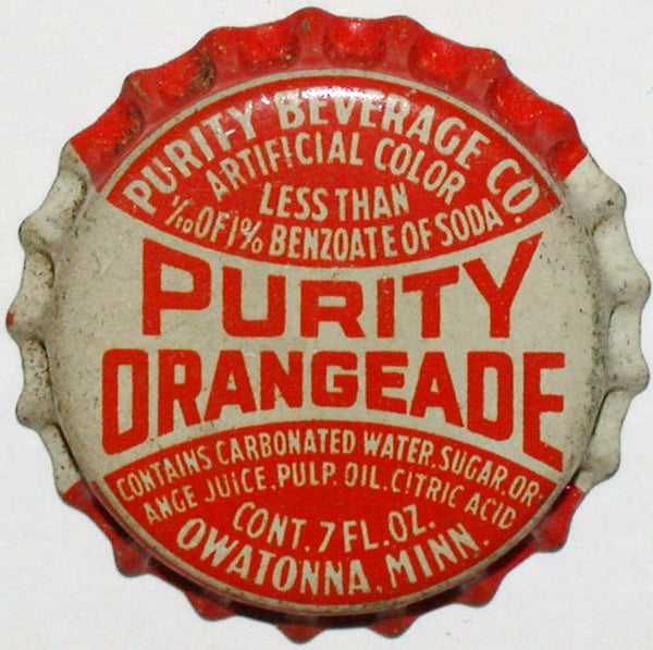 Vintage soda pop bottle cap PURITY ORANGEADE Owatonna Minnesota cork lined unused