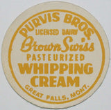 Vintage milk bottle cap PURVIS BROS Brown Swiss Whipping Cream Great Falls Montana