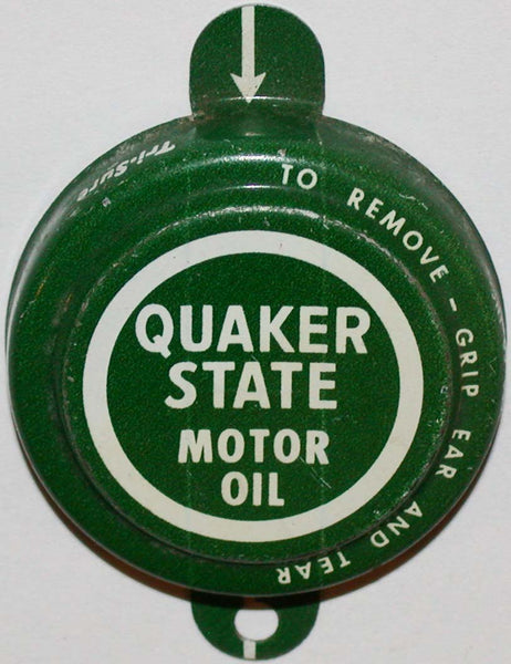 Vintage metal lid QUAKER STATE MOTOR OIL Tab Seal for motor oil bottle unused