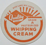 Vintage milk bottle cap QUALITY DAIRY Whipping Cream Rice Lake Wisconsin unused