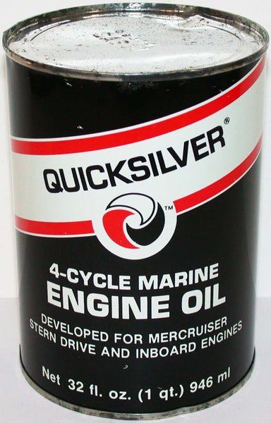 Vintage motor oil can QUICKSILVER 4-Cycle Marine round all metal quart excellent++