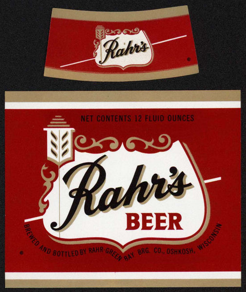 Vintage label RAHRS BEER with neck Green Bay Brewing Oshkosh Wisconsin n-mint+