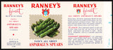 Vintage label RANNEYS Asparagus Spears pictured 1961 Arkansas City Kansas n-mint+