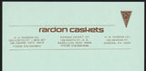 Vintage note sheet RARDON CASKETS Delaware Massillon Ohio Donora PA unused n-mint+