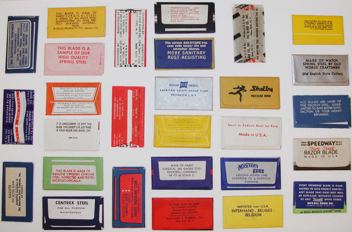 Used Razorblade Labels Vintage razor blades LOT OF 28 ALL DIFFERENT in original wrappers new ...