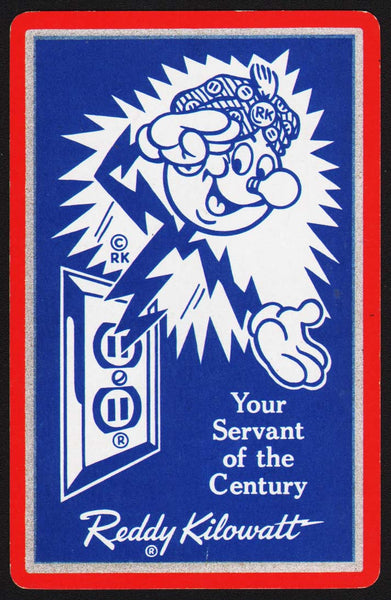 Vintage playing card REDDY KILOWATT Your Servant of the Century blue background