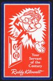 Vintage playing card REDDY KILOWATT Your Servant of the Century red background