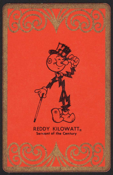 Vintage playing card REDDY KILOWATT top hat and cane Reddy with a red background